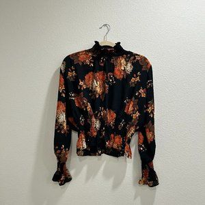 Turtleneck long sleeve top with flower design